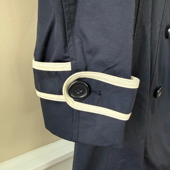 New York & Company Navy Trench Coat with White Accents - Picture 4 of 6